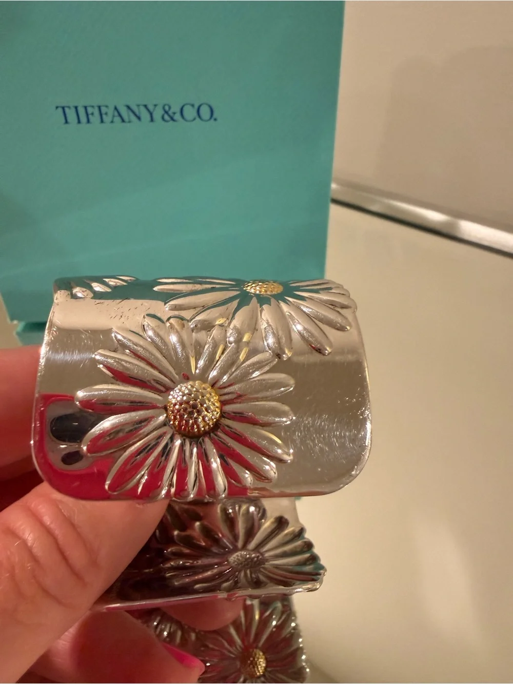 Tiffany & Co. Elsa Peretti Sterling Silver Cuff Bracelet with Gold Daisy Centers
